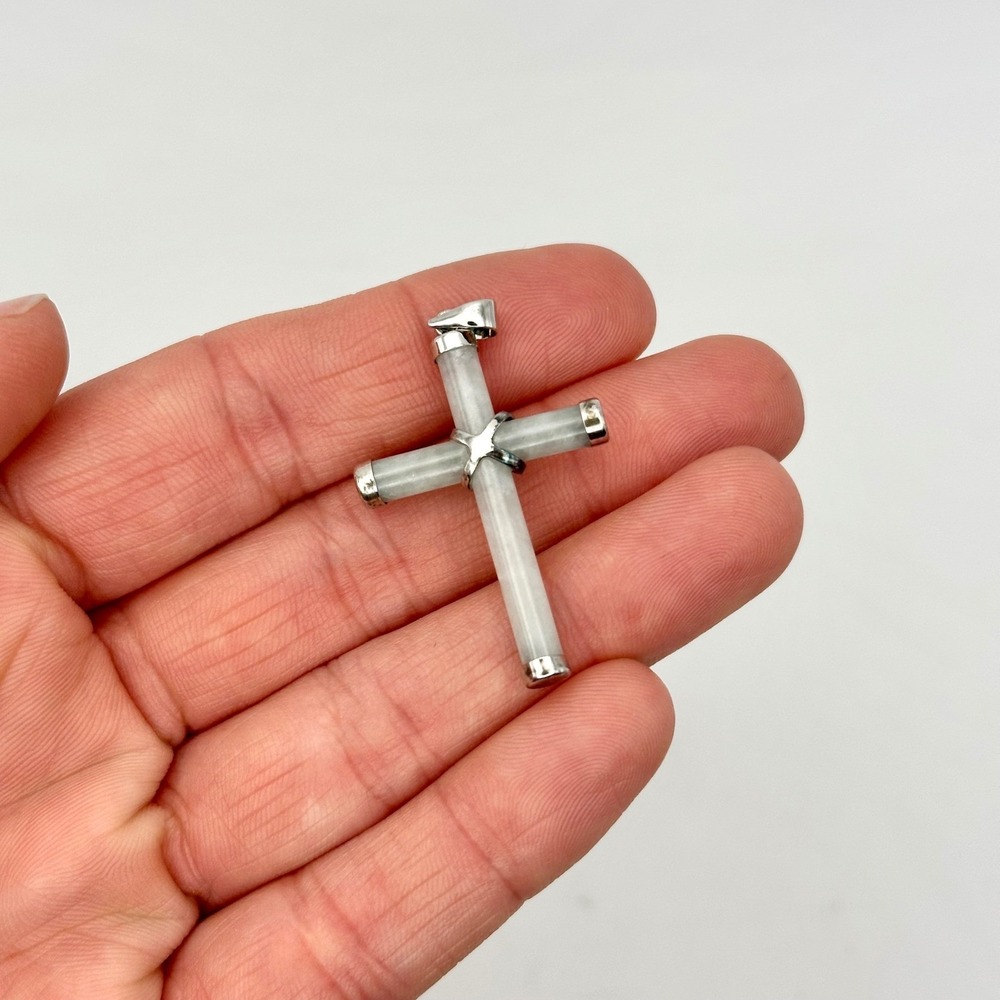 Old Money Natural Green Jade Cross Pendant Casual Classic Preppy Sterling Silver